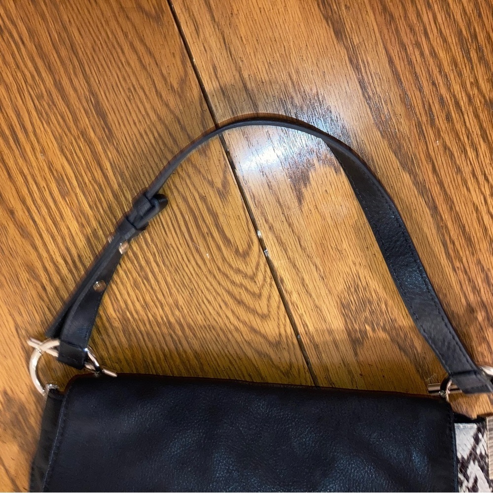 Leather + Snakeskin Shoulder Bag -Black NWOT - Picture 6 of 11